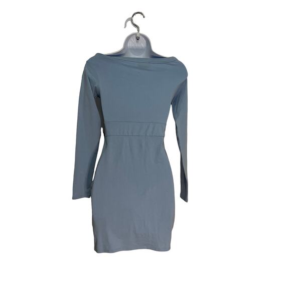 Bebe off-shoulder sheath dress Size XS Baby blue wedding guest love island theme - Picture 5 of 14